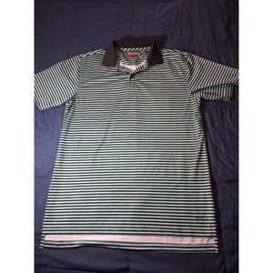 Tabasco Sport Men's Casual Green Blue Auto Stripe Golf Polo Medium‎ Performance